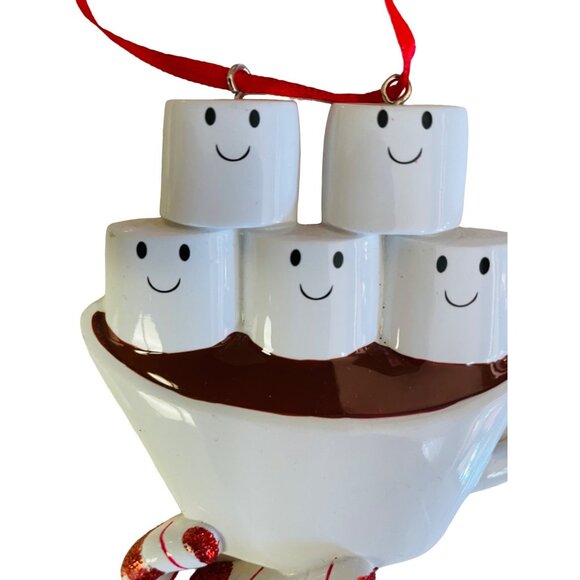 Hot Chocolate Mug With Marshmallows Christmas Ornament Smiling Marshmallow Faces - Picture 2 of 4
